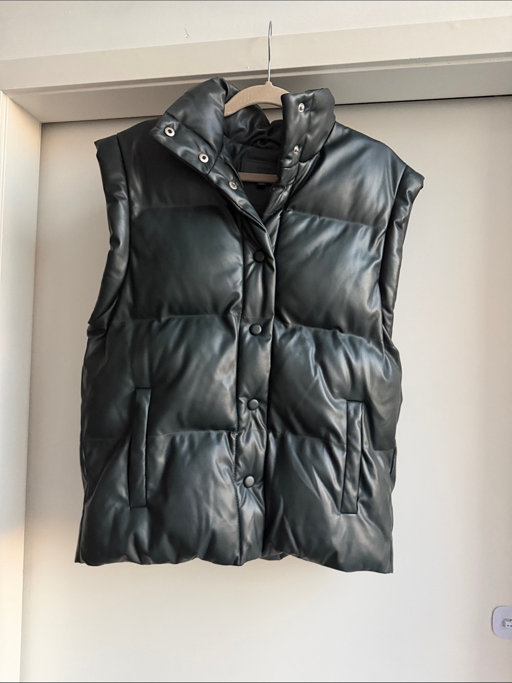 Blank NYC Black Faux-Leather Puffer Vest